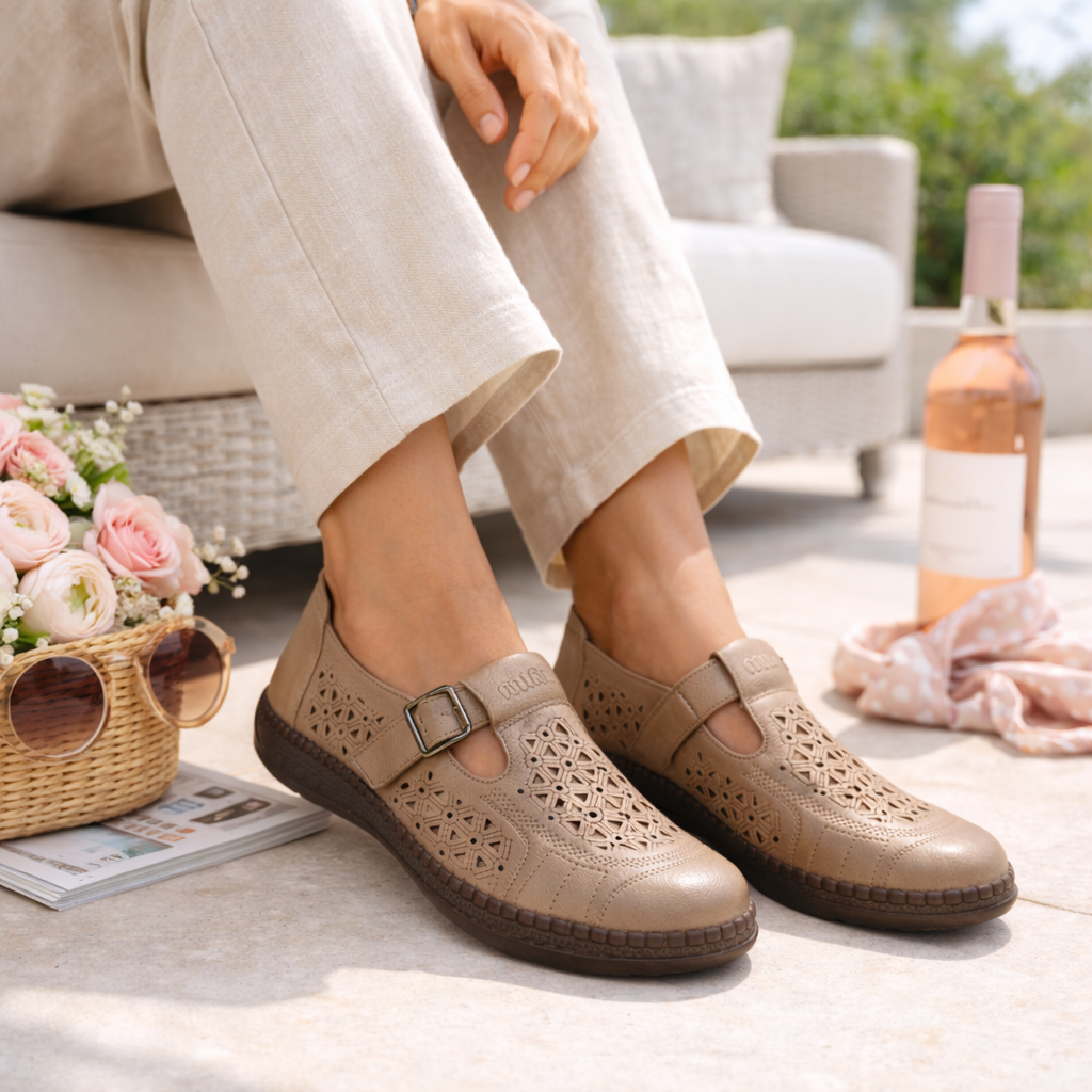 Alicia Premium Leather Ankle Strap Loafer Shoes - The Heels India