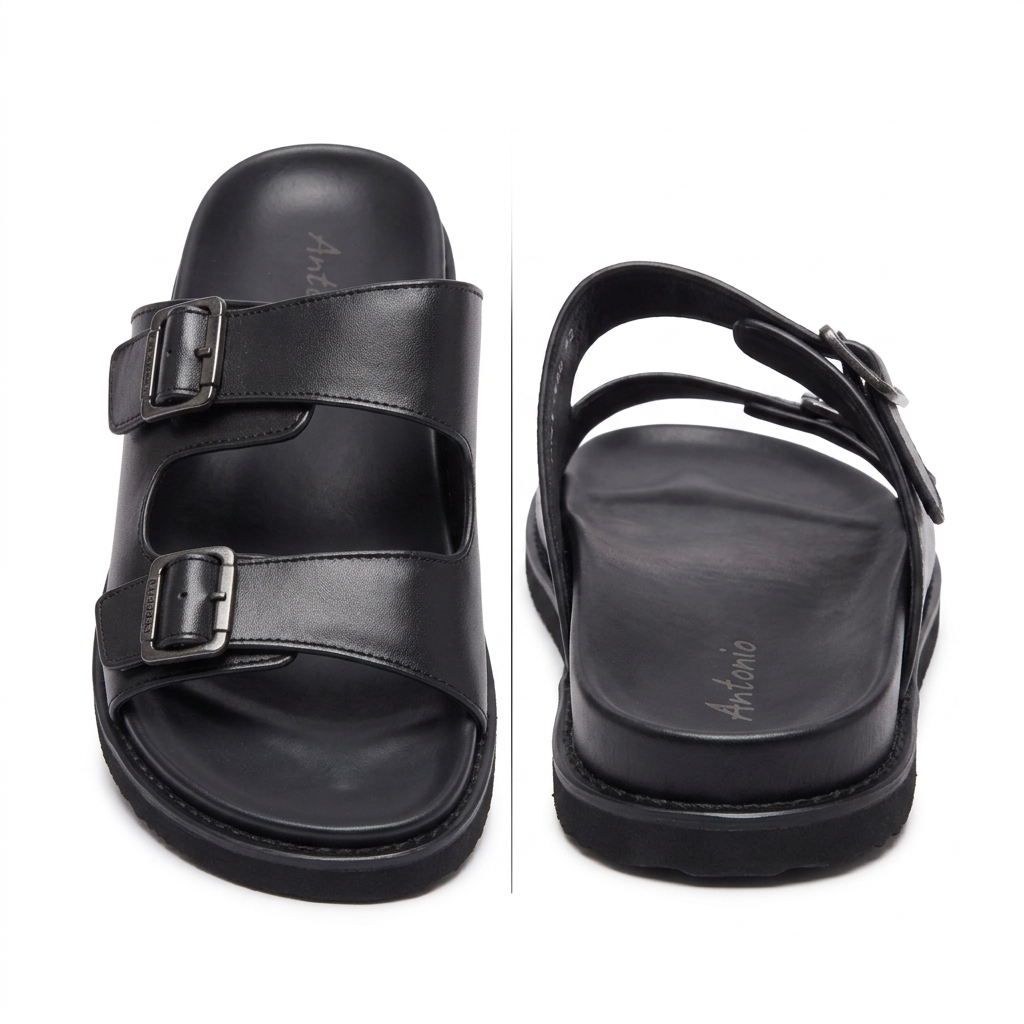 Kai Premium Leather Double Strap Sliders
