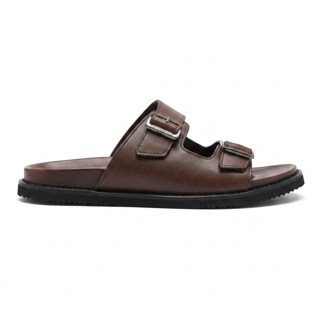 Kai Premium Leather Double Strap Sliders