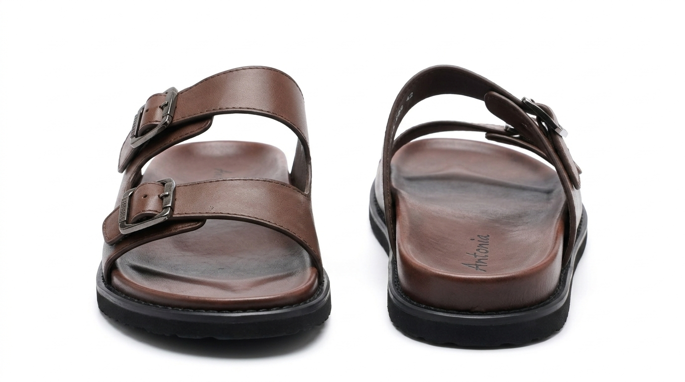 Kai Premium Leather Double Strap Sliders