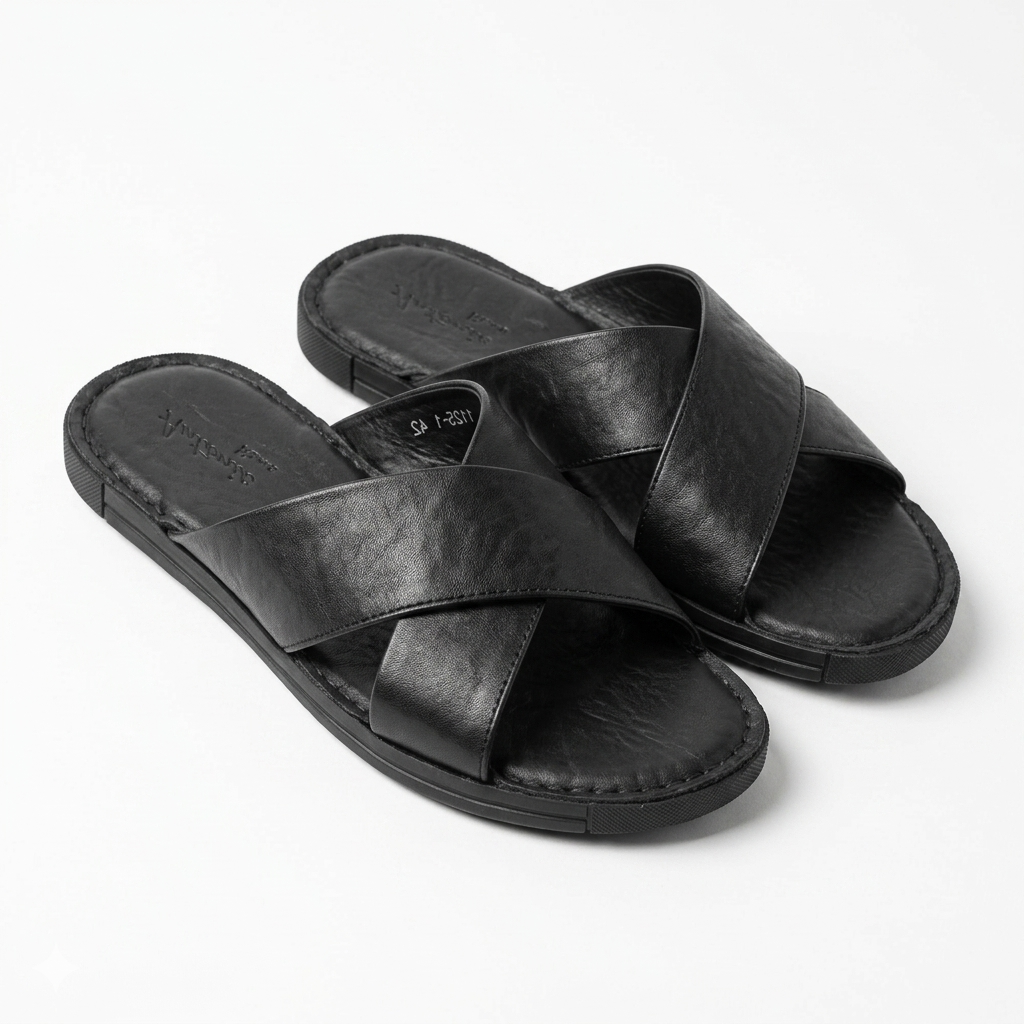 Erling Premium Leather Double Strap Cross Slippers