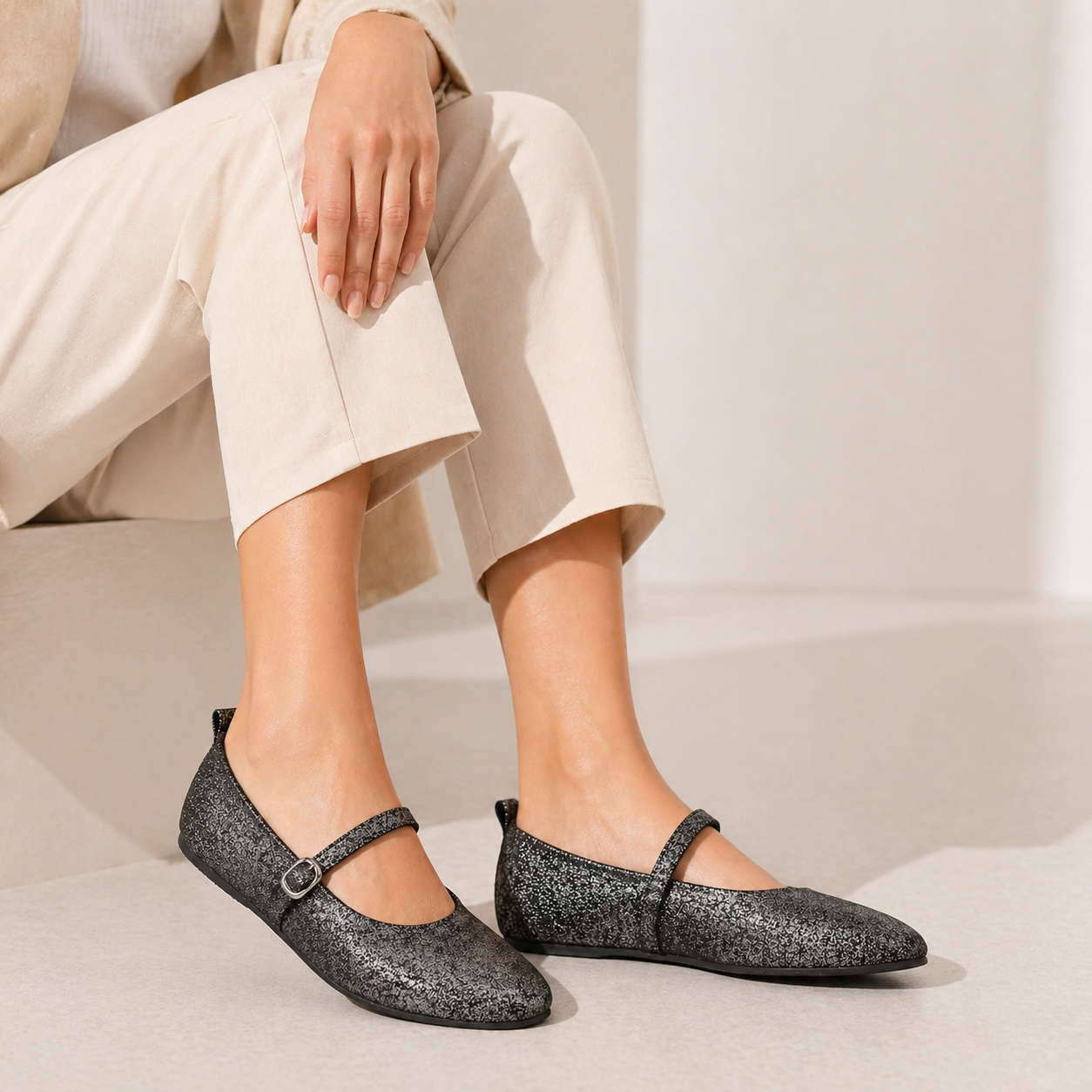 Aristelle Leather Flat Mary Janes - The Heels India