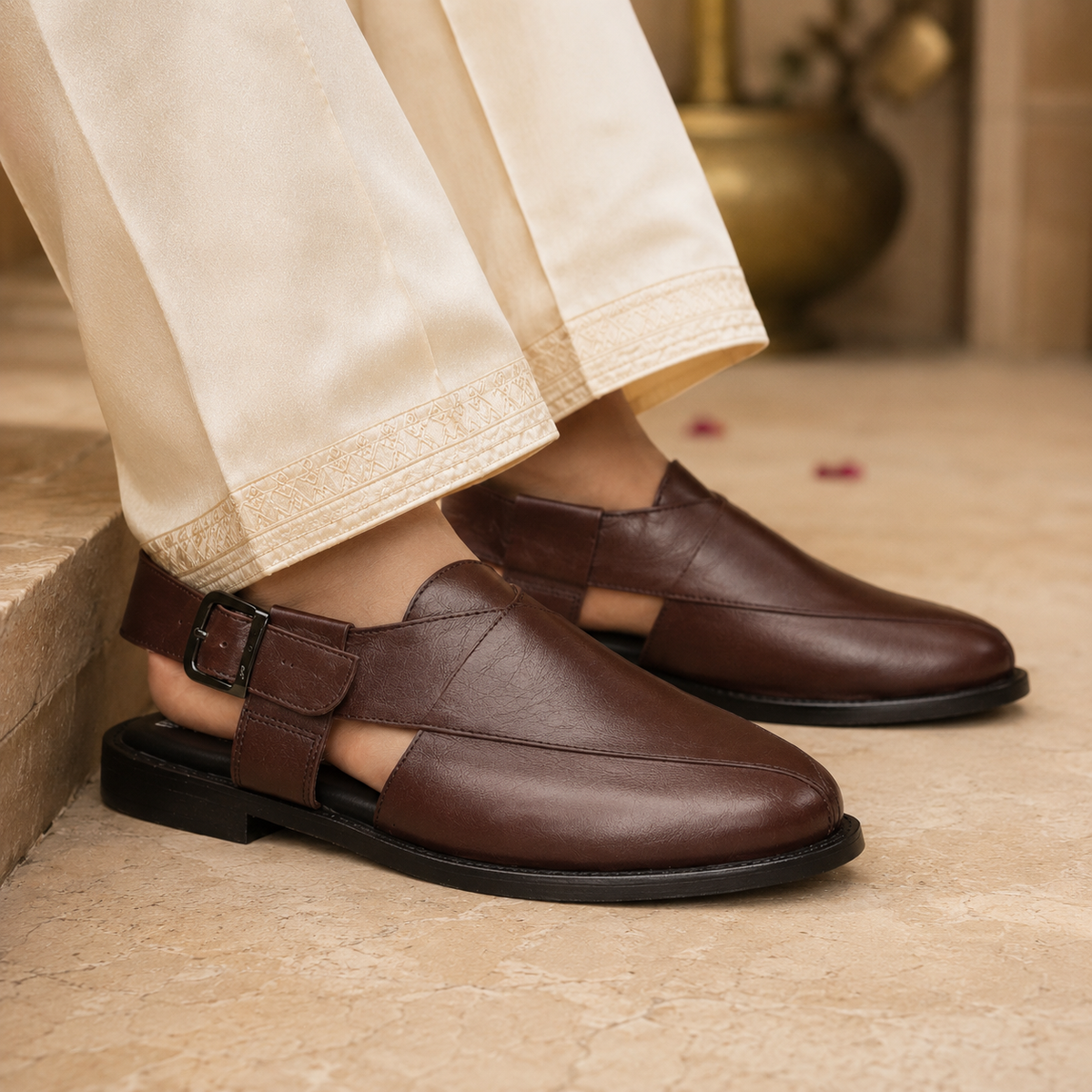 Clementine Leather Ethnic Peshawari Sandals - The Heels India