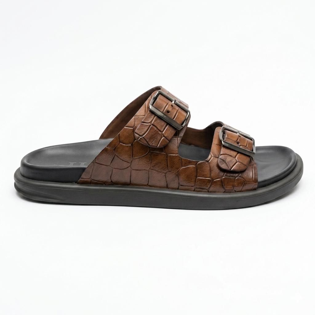 Lacroix Premium Leather Double Strap Sliders