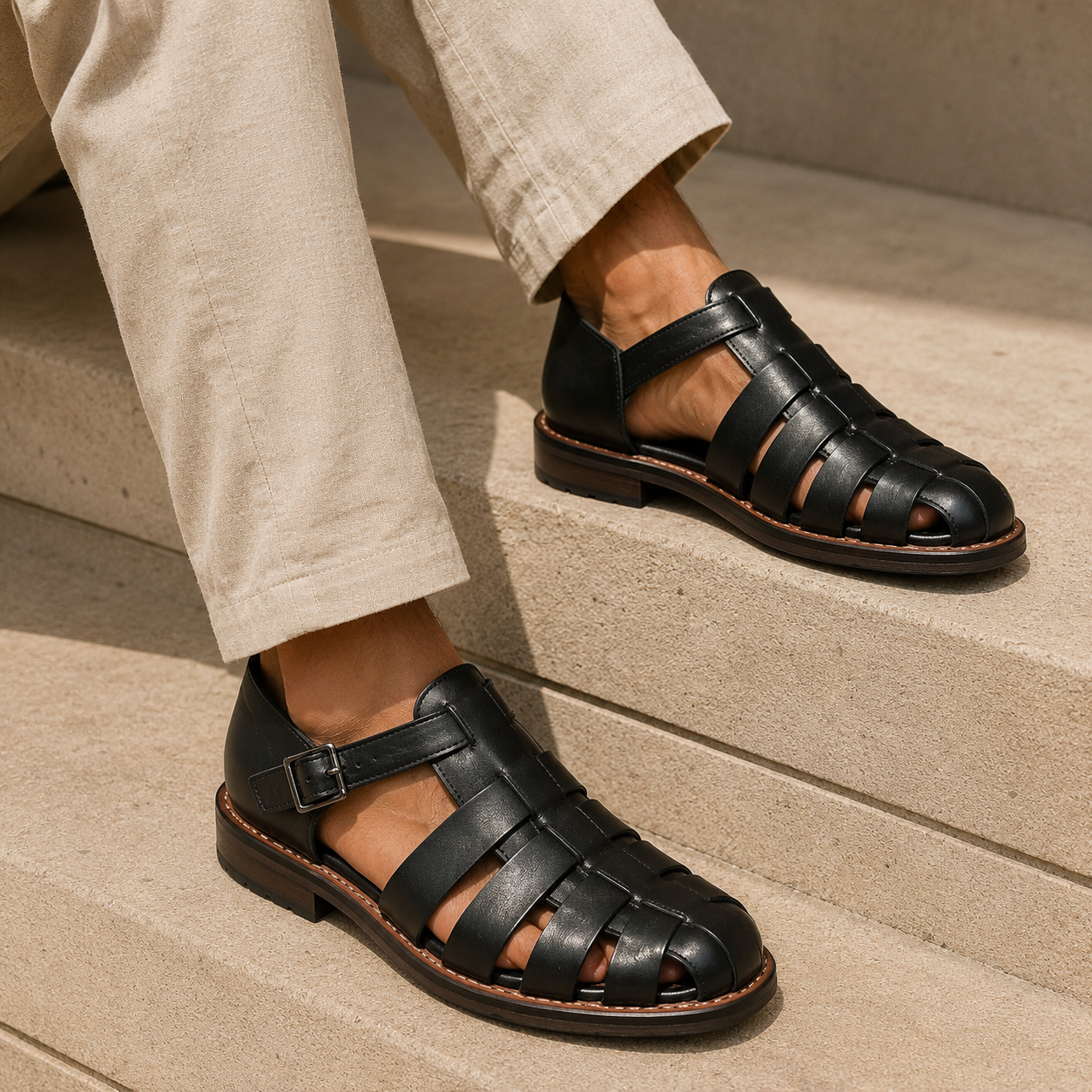 Romano Woven Leather Cage Sandal