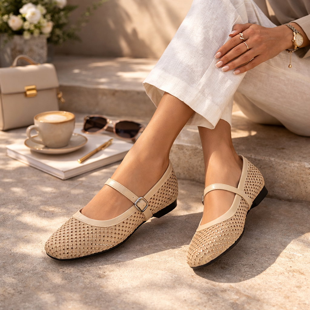 Olivia Premium Mesh Flat Mary Jane Ballerinas