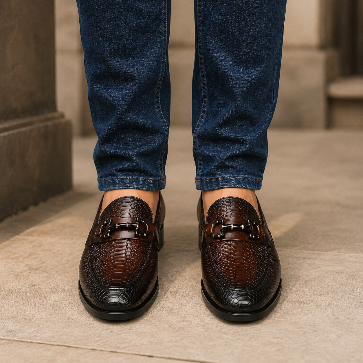 Oliver Textured Leather Buckle Loafers - The Heels India