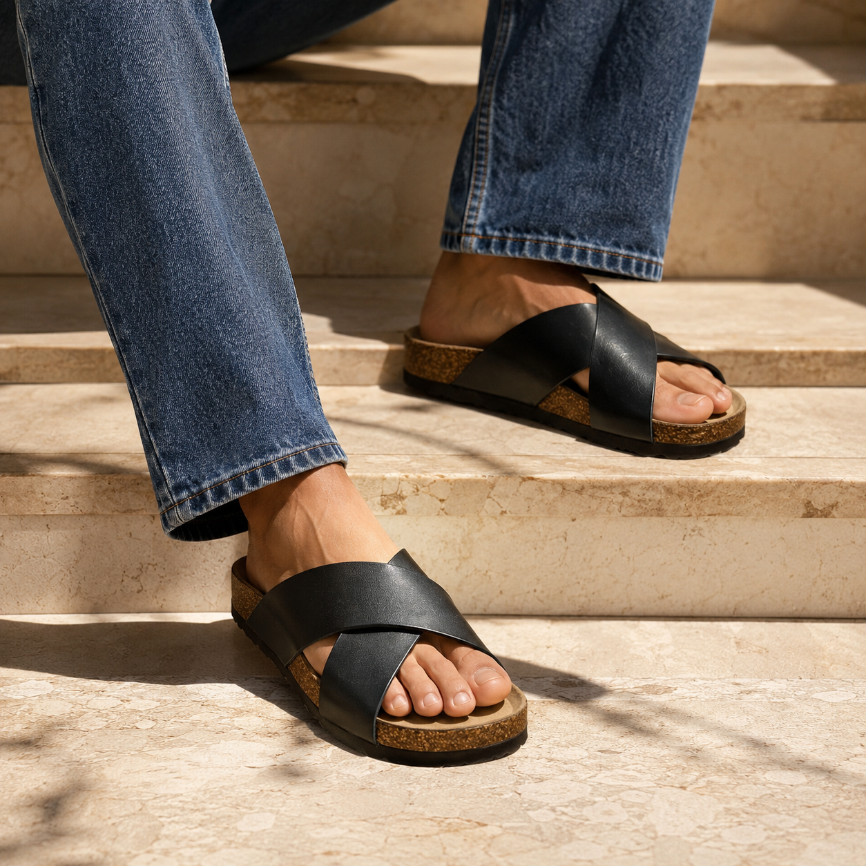 Edward Premium Leather Cross Cork Slippers