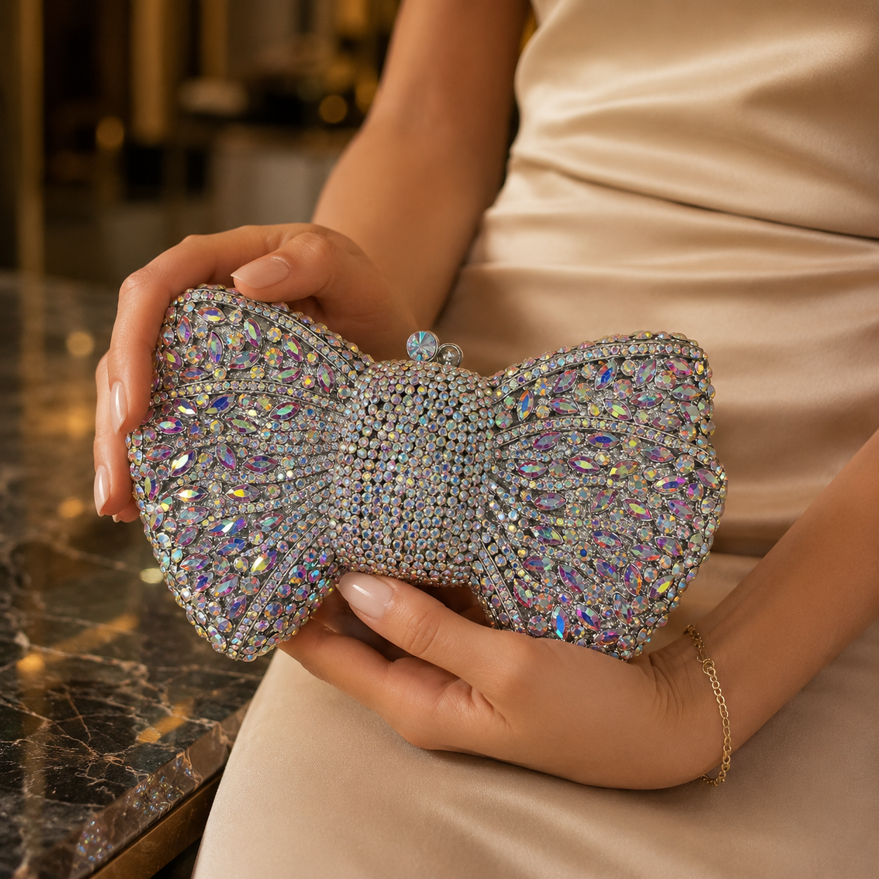 Embellished Bling Bow Clutch Sling Bag