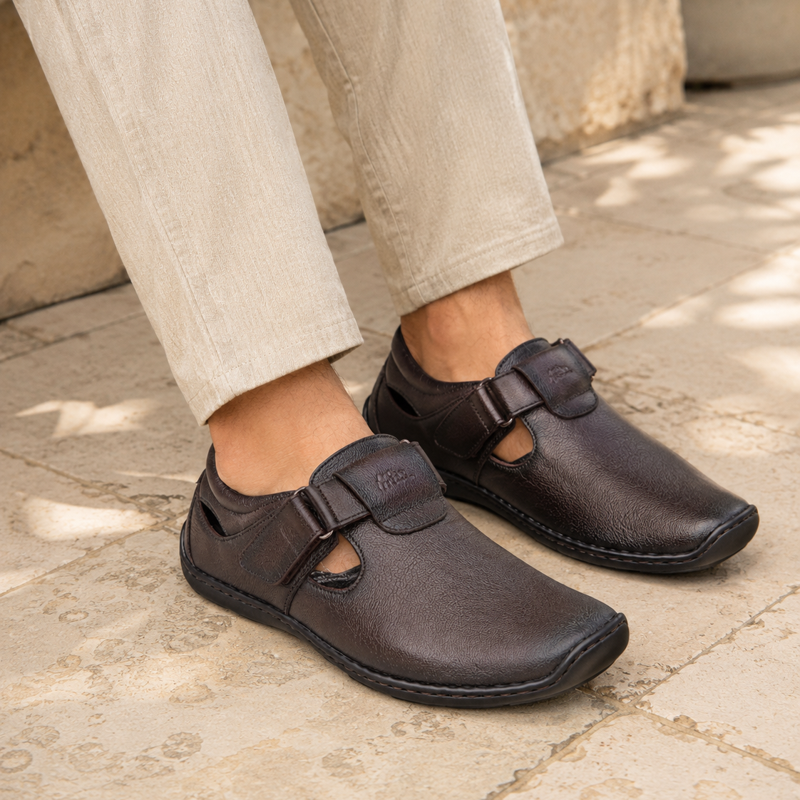 Brunel Leather Velcro Roman Sandals - The Heels India
