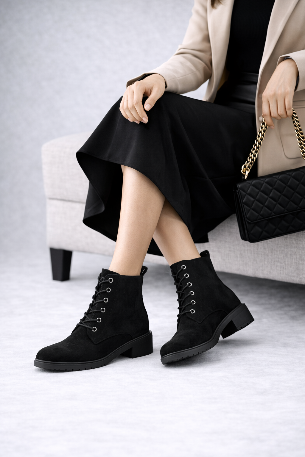 Matilda Suede Lace Up Ankle Boots With Zip