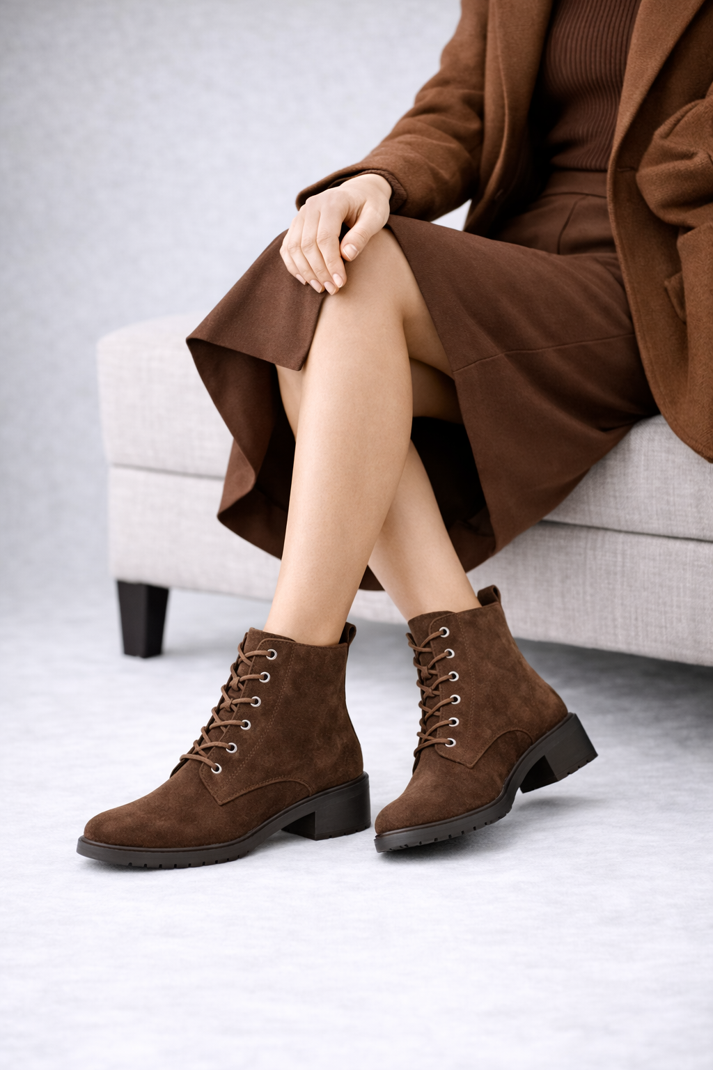 Matilda Suede Lace Up Ankle Boots With Zip