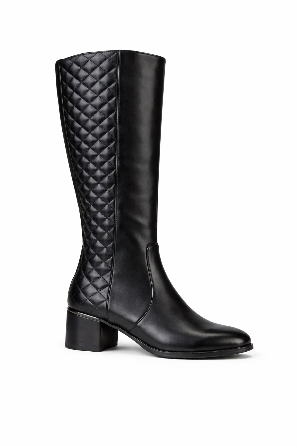 Esther Quilted Premium Knee High Boots with Block Heels