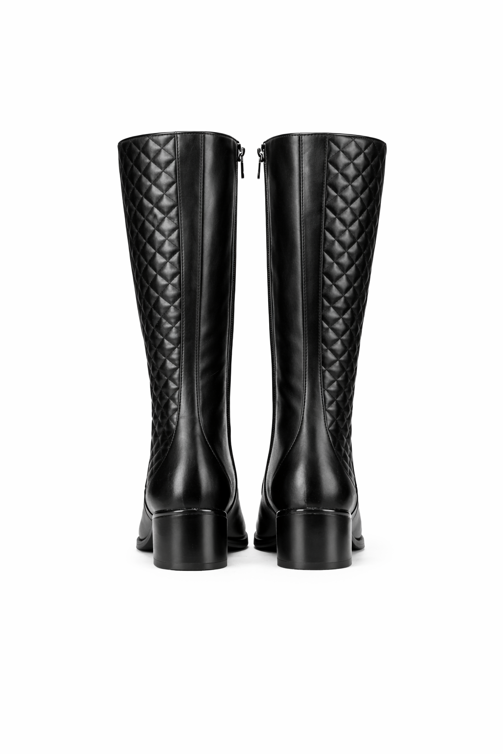 Esther Quilted Premium Knee High Boots with Block Heels