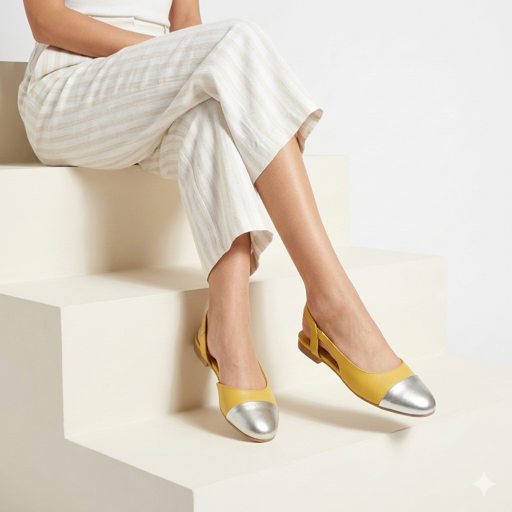 LUSH Premium Leather Round Toe Slingback Flat Ballerinas