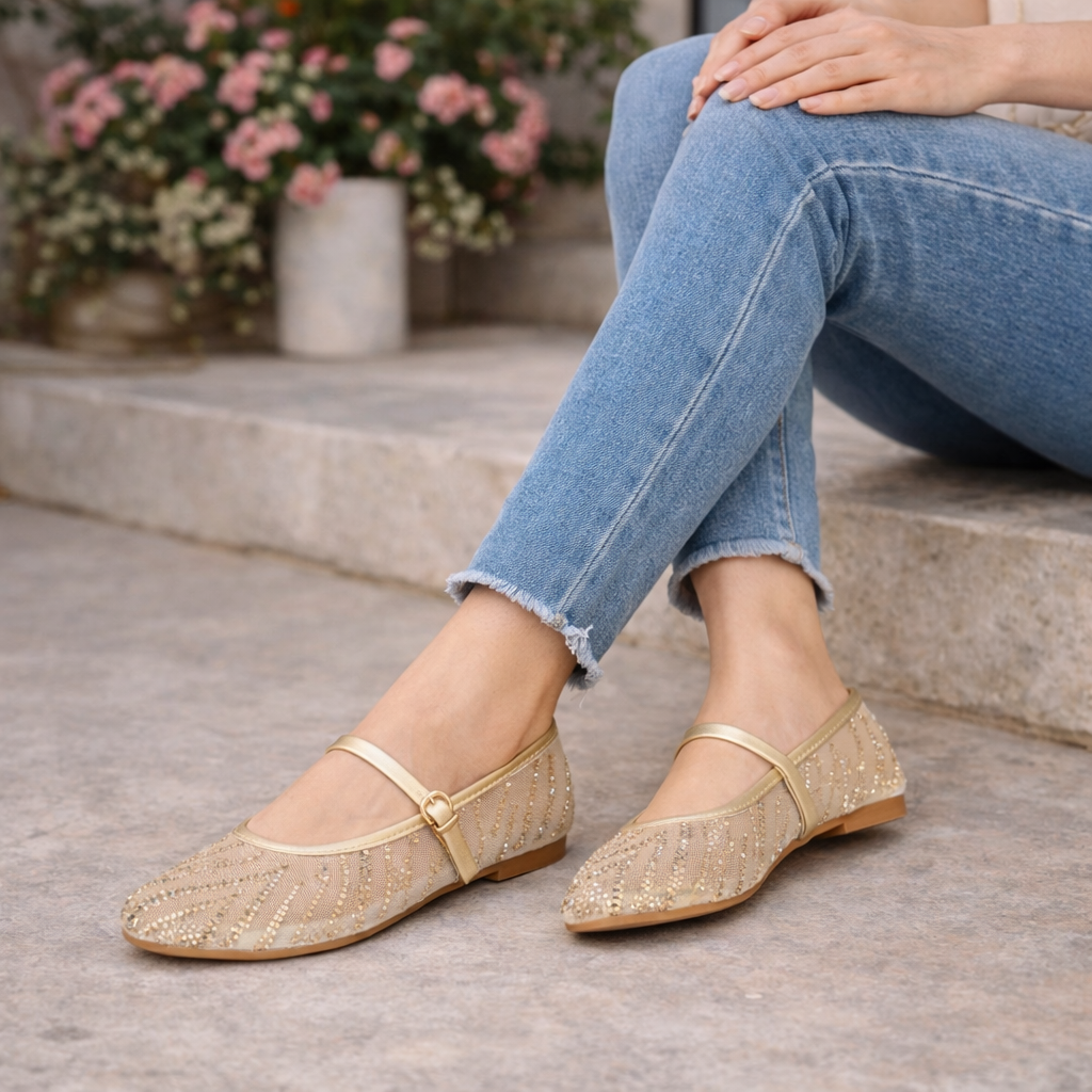 Tessa Premium Embellished Flat Mary Jane Ballerinas