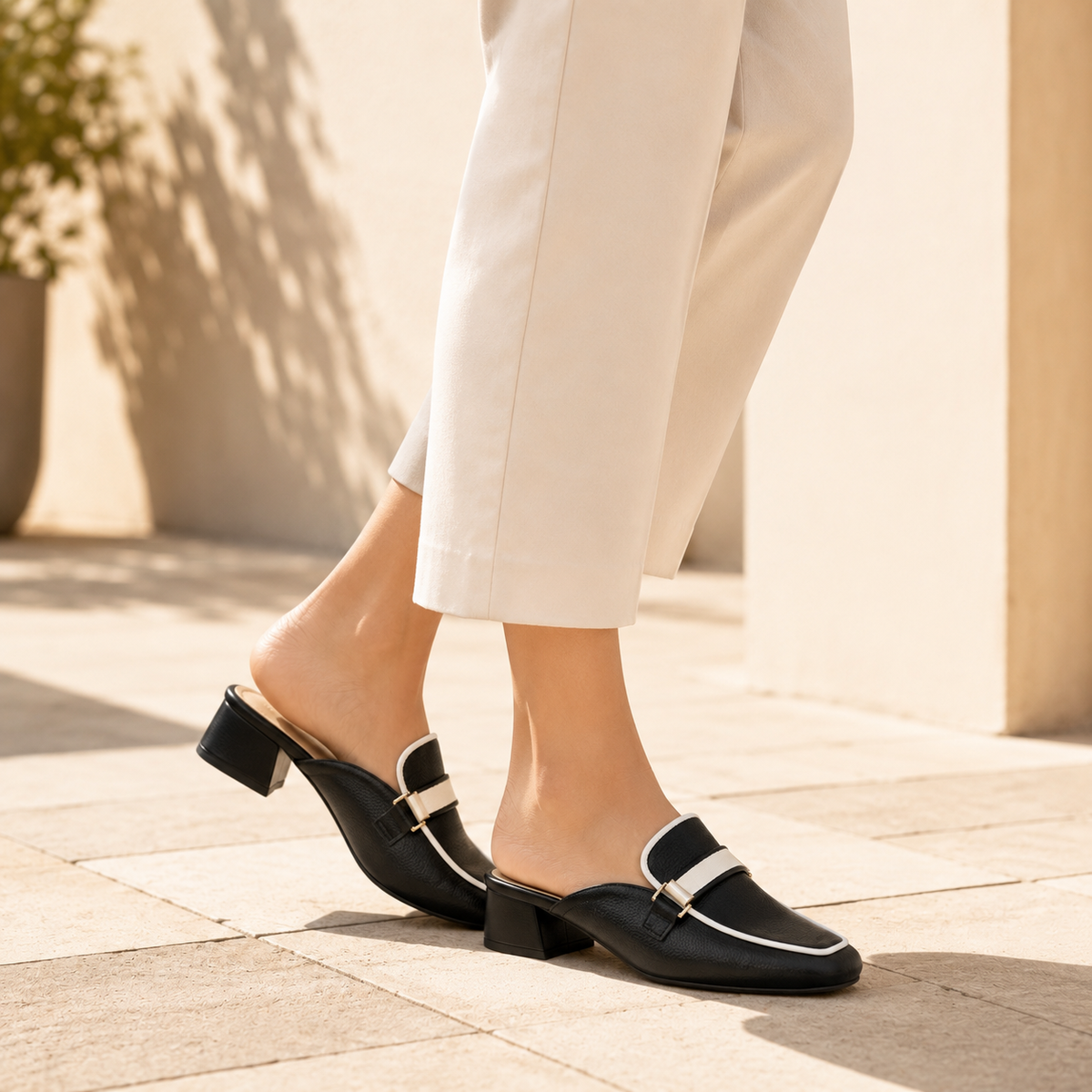 Antoine Premium Back Open Block Heel Mules
