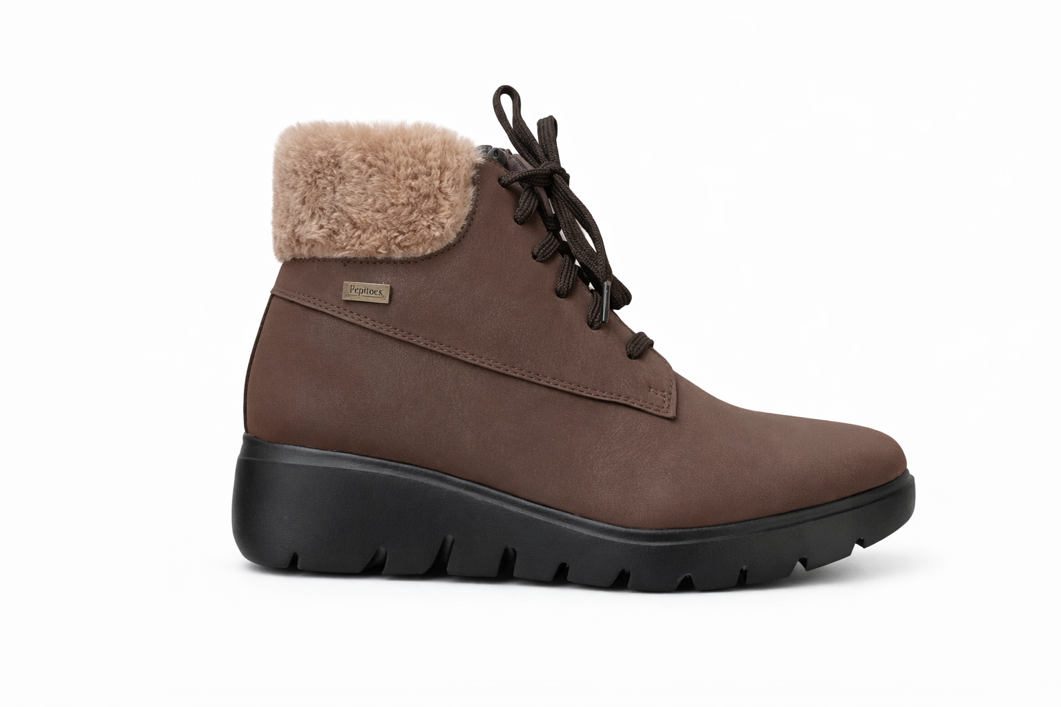 Rachel Fur Wedge Vegan Leather Lace Up Derby Boots