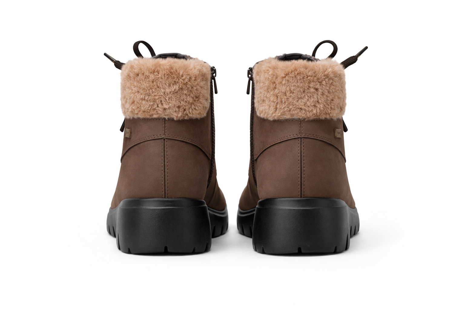 Rachel Fur Wedge Vegan Leather Lace Up Derby Boots