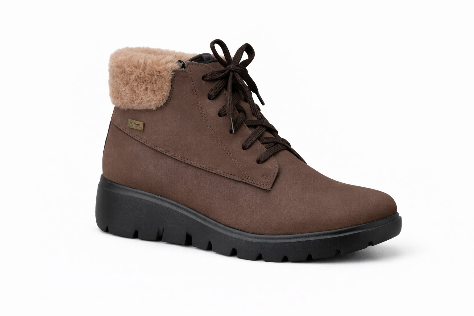 Rachel Fur Wedge Vegan Leather Lace Up Derby Boots