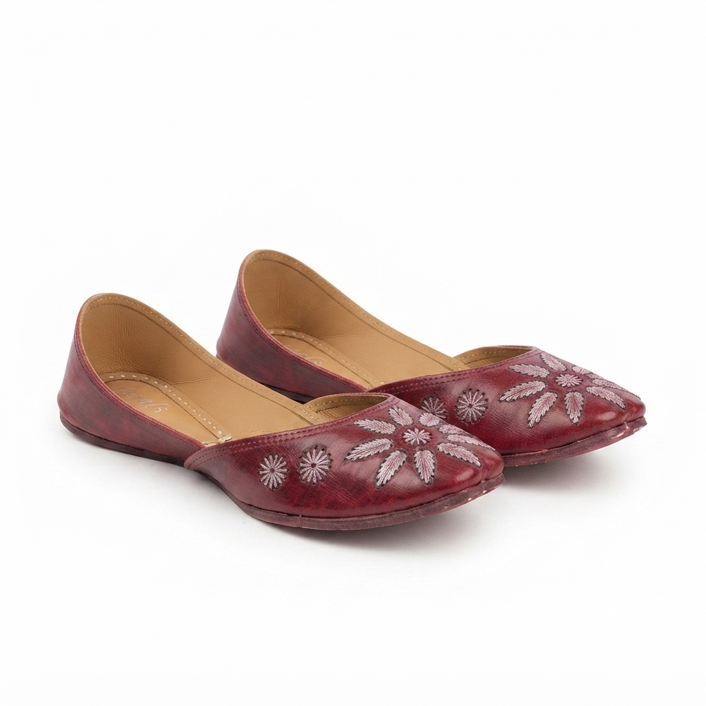 Fariya Handcrafted Leather Juttis Cherry - The Heels India