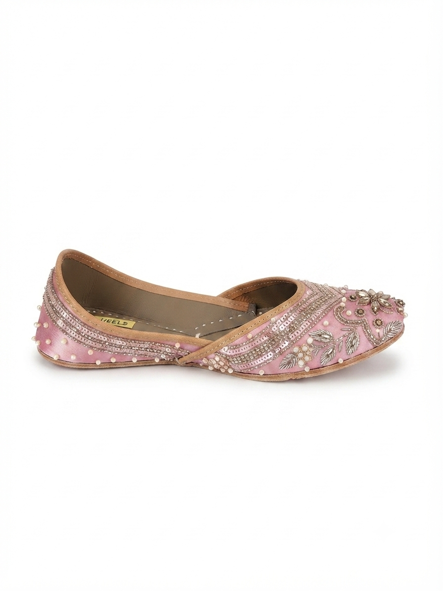 Kainat Handcrafted Leather Juttis Pink - The Heels India