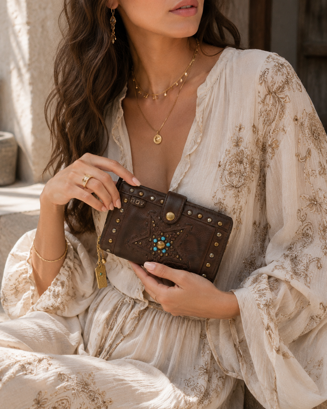 Lucida : Leather Star Studded Small Wallet - The Heels India