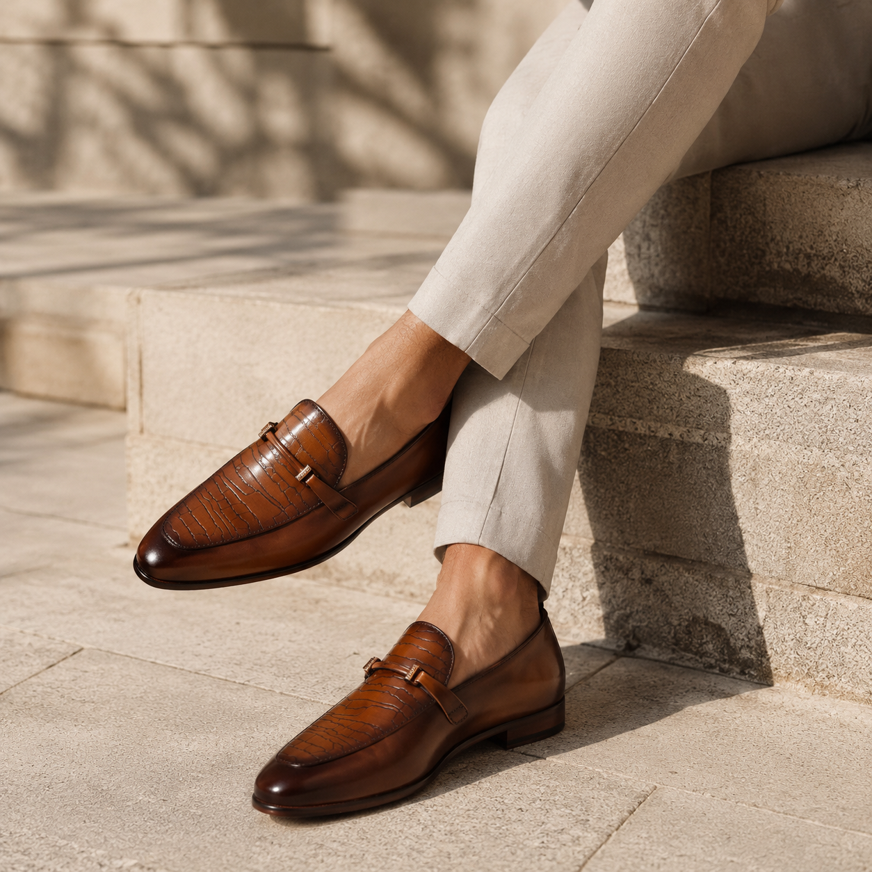 Martial Leather Buckled Formal Moccasins