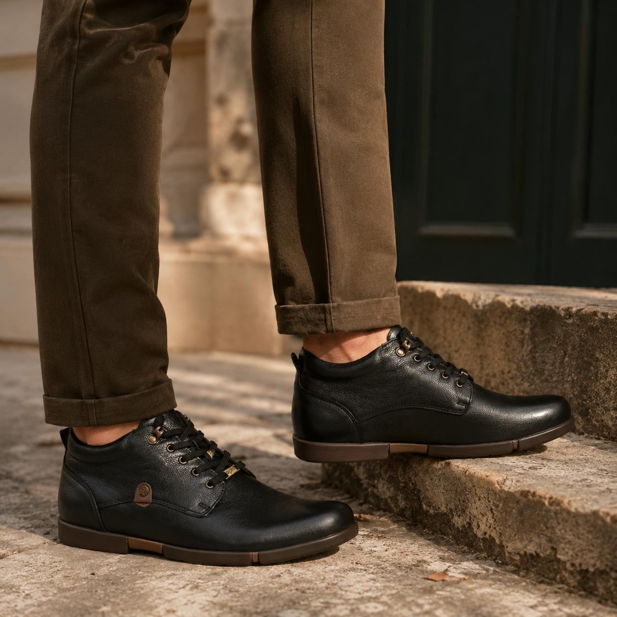 Leonard Leather Rugged Ankle Lace Boots