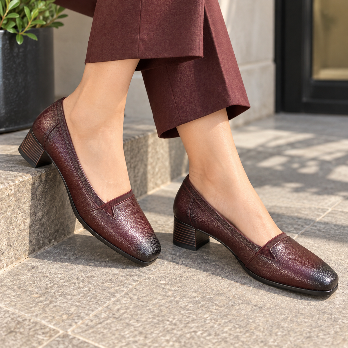 Lisbon Leather Block Heel Ballerinas