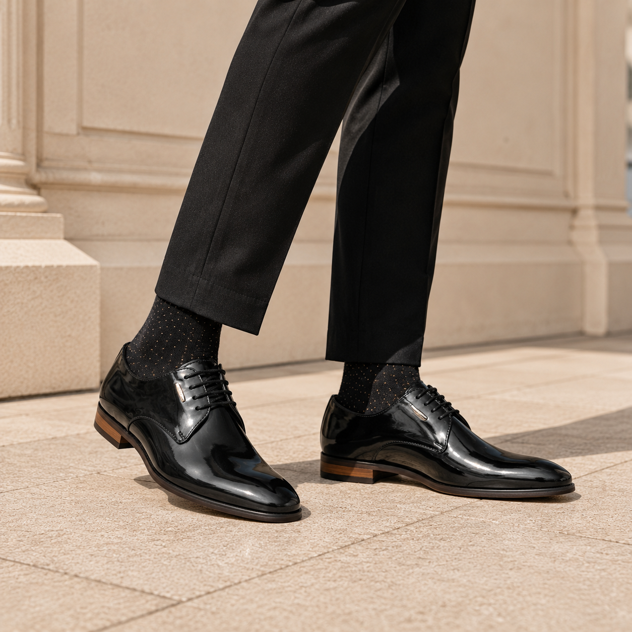 Zidane Patent Leather Derby Lace Up Shoes - The Heels India