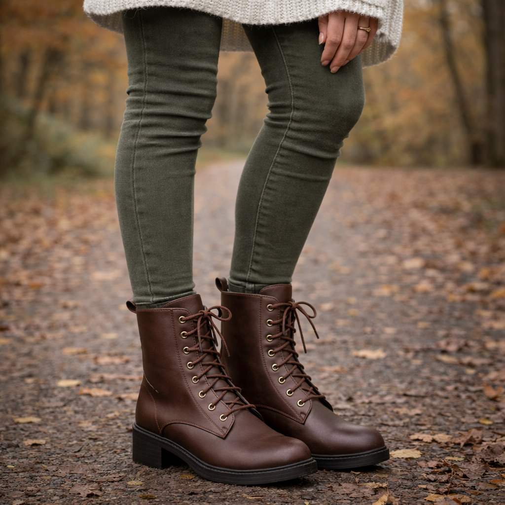 Sydney Classic Plain Premium Lace Up Boots With Zip - The Heels India