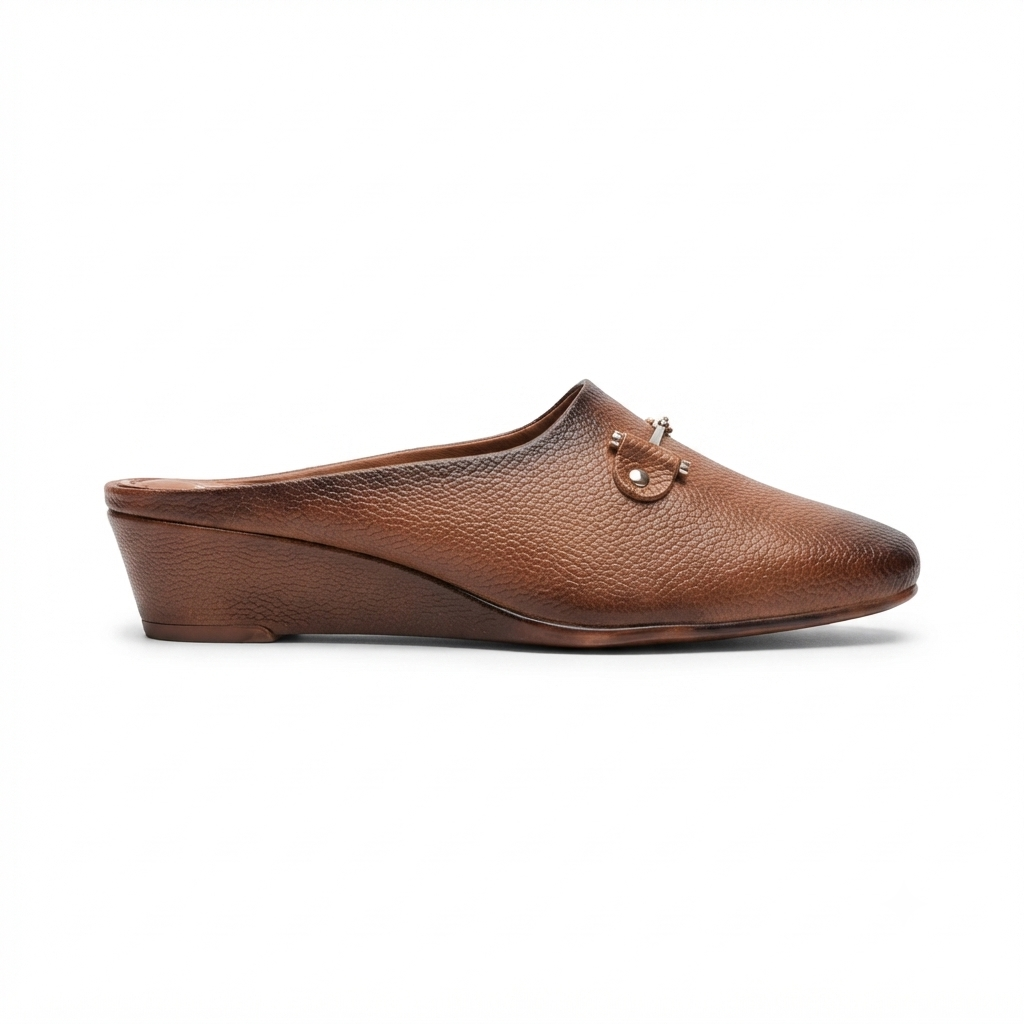 Cherie Buckled 2.0 Leather Back Open Wedge Heel Mules