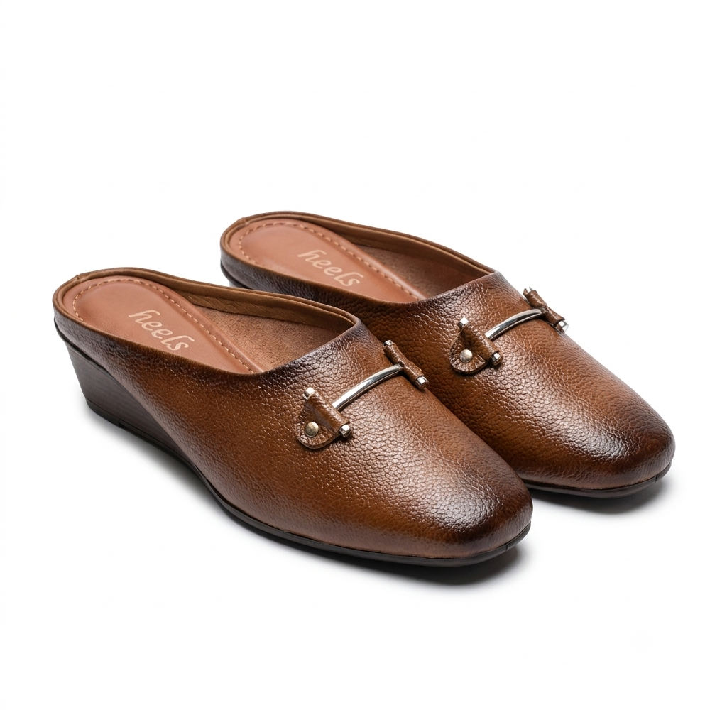 Cherie Buckled 2.0 Leather Back Open Wedge Heel Mules