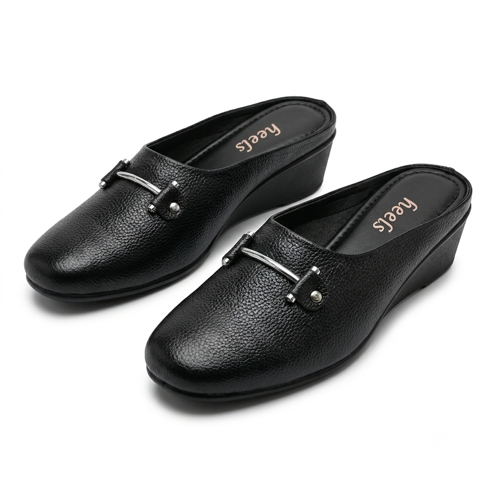 Cherie Buckled 2.0 Leather Back Open Wedge Heel Mules