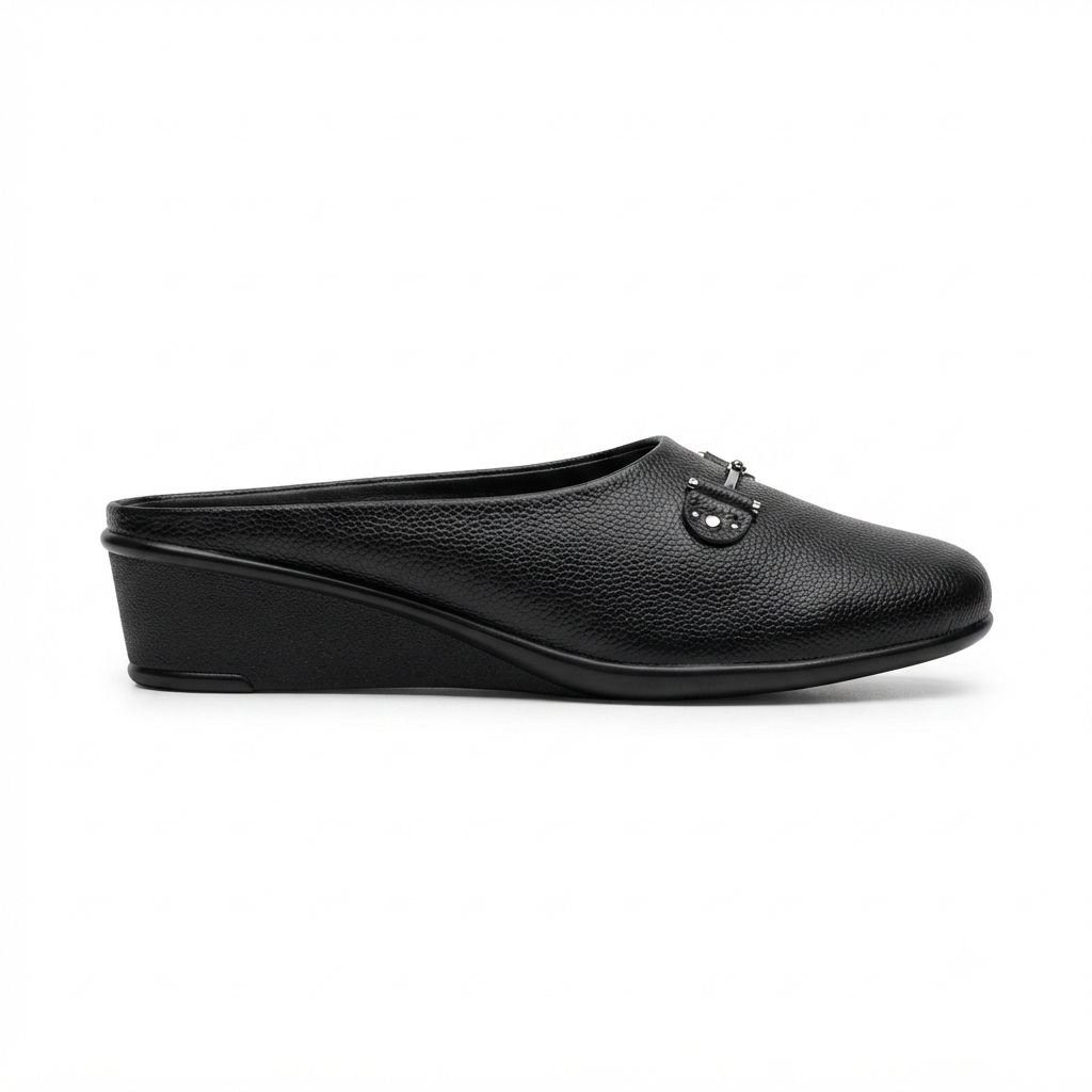 Cherie Buckled 2.0 Leather Back Open Wedge Heel Mules