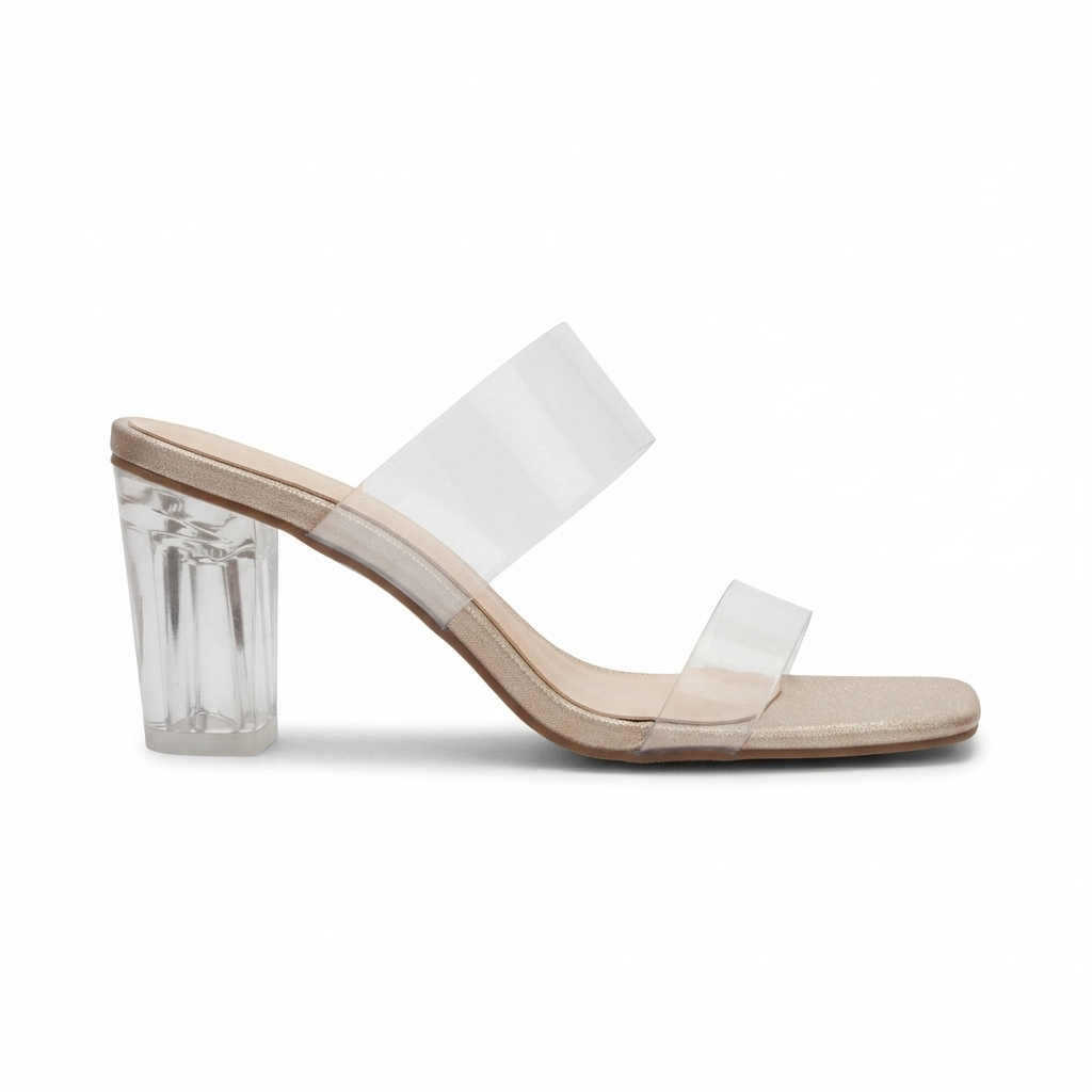 Elsa Dual Transparent Strap Peep Toe Block Heels