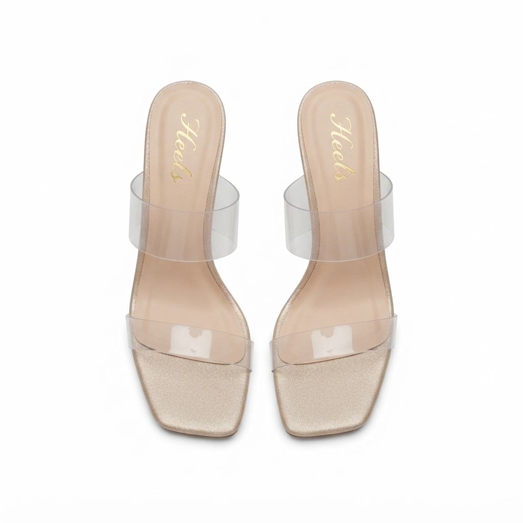 Elsa Dual Transparent Strap Peep Toe Block Heels