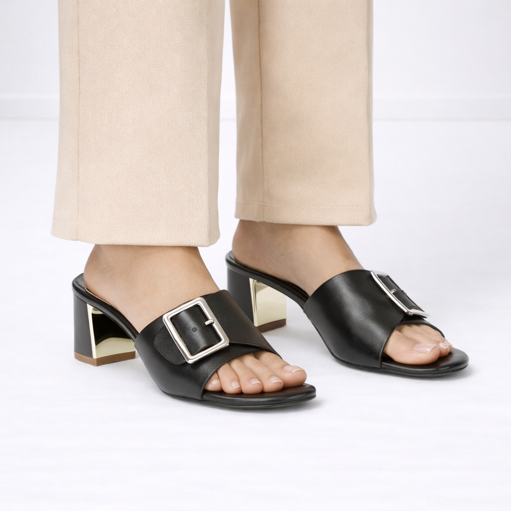 Estiva Slide Block Peep Toe Heels