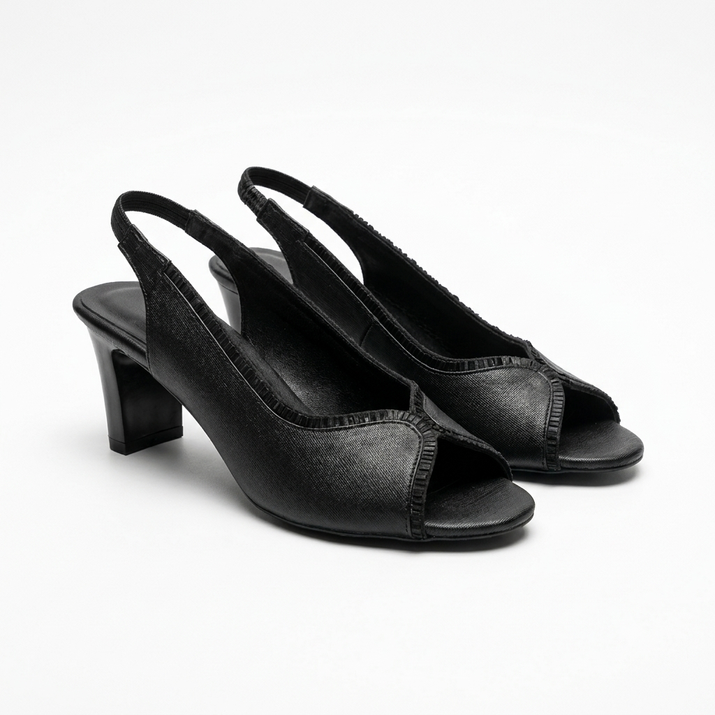 Anais Fancy Bling Peep Toe Block Heel Sandals in Black - The Heels India
