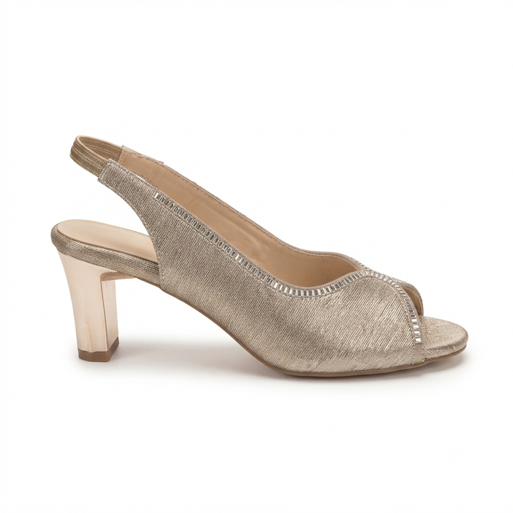 Anais Fancy Bling Peep Toe Block Heel Sandals in Bronze - The Heels India