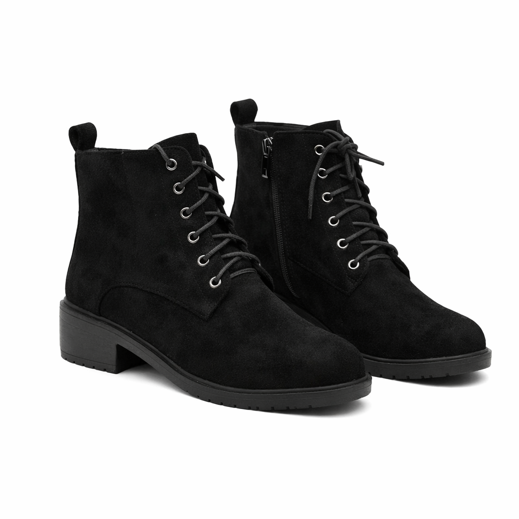 Matilda Suede Lace Up Ankle Boots With Zip