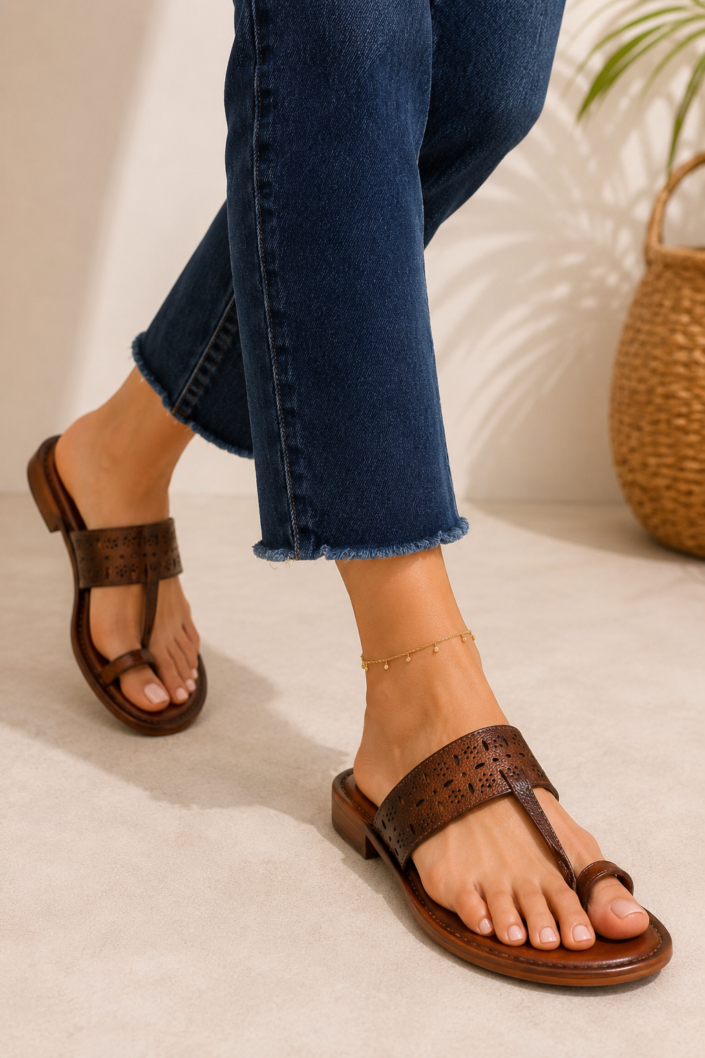 Doris Leather Thumb Kohlapuri Slippers