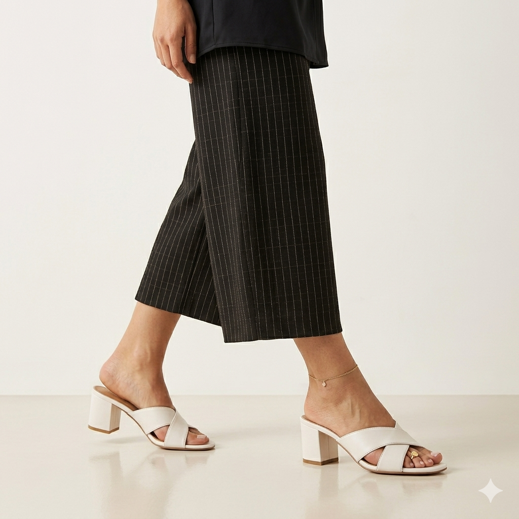 Josie Premium Leather Cross Peep Toe Block Heels