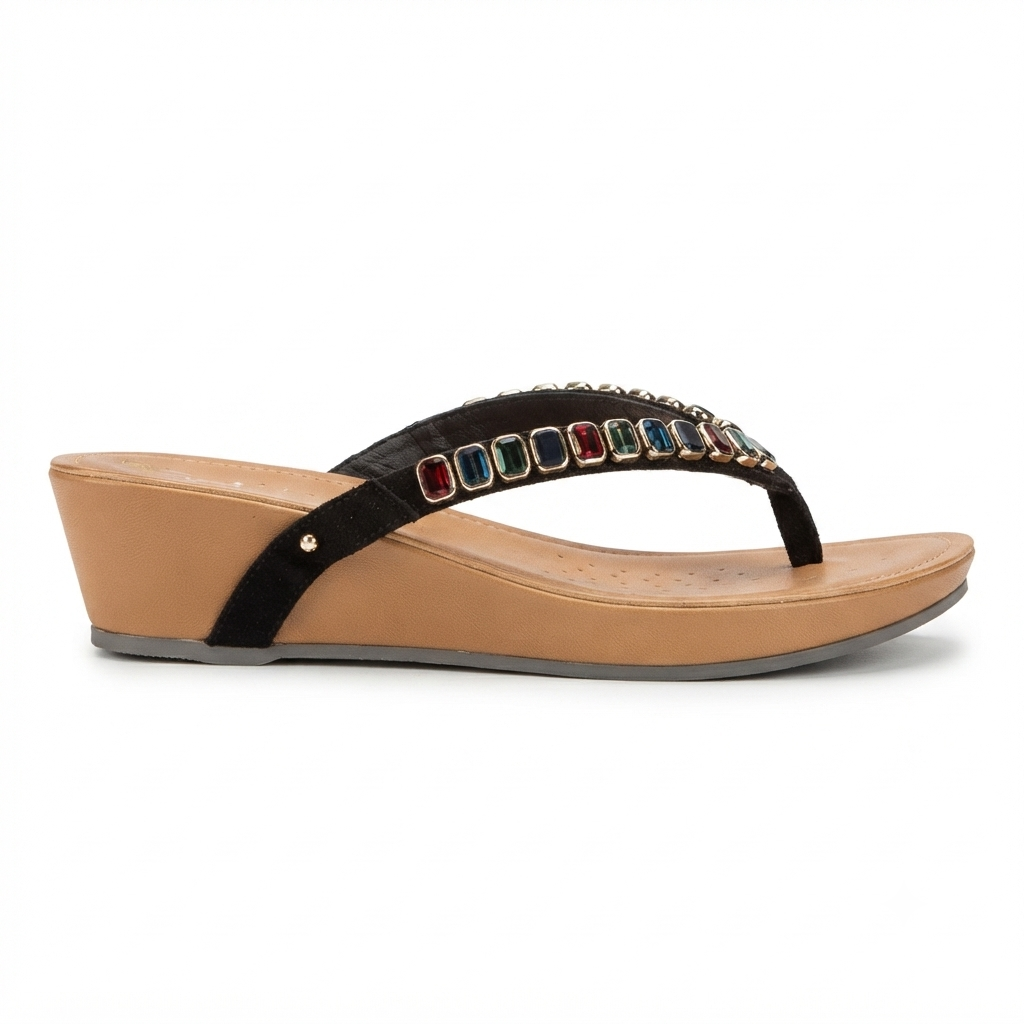Julia Cushioned Beads V Strap Wedge Slippers