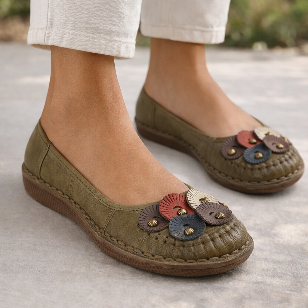 Teressa Premium Leather Comfort Flower Ballerinas