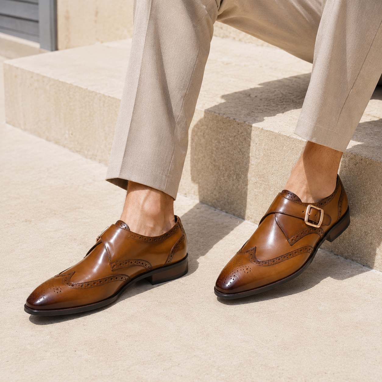 Franko Leather Semi Brogue Monks