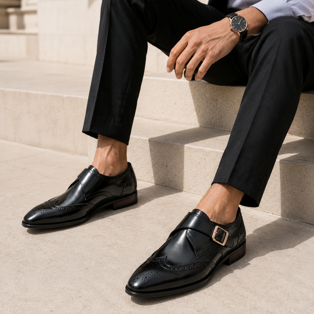Franko Leather Semi Brogue Monks