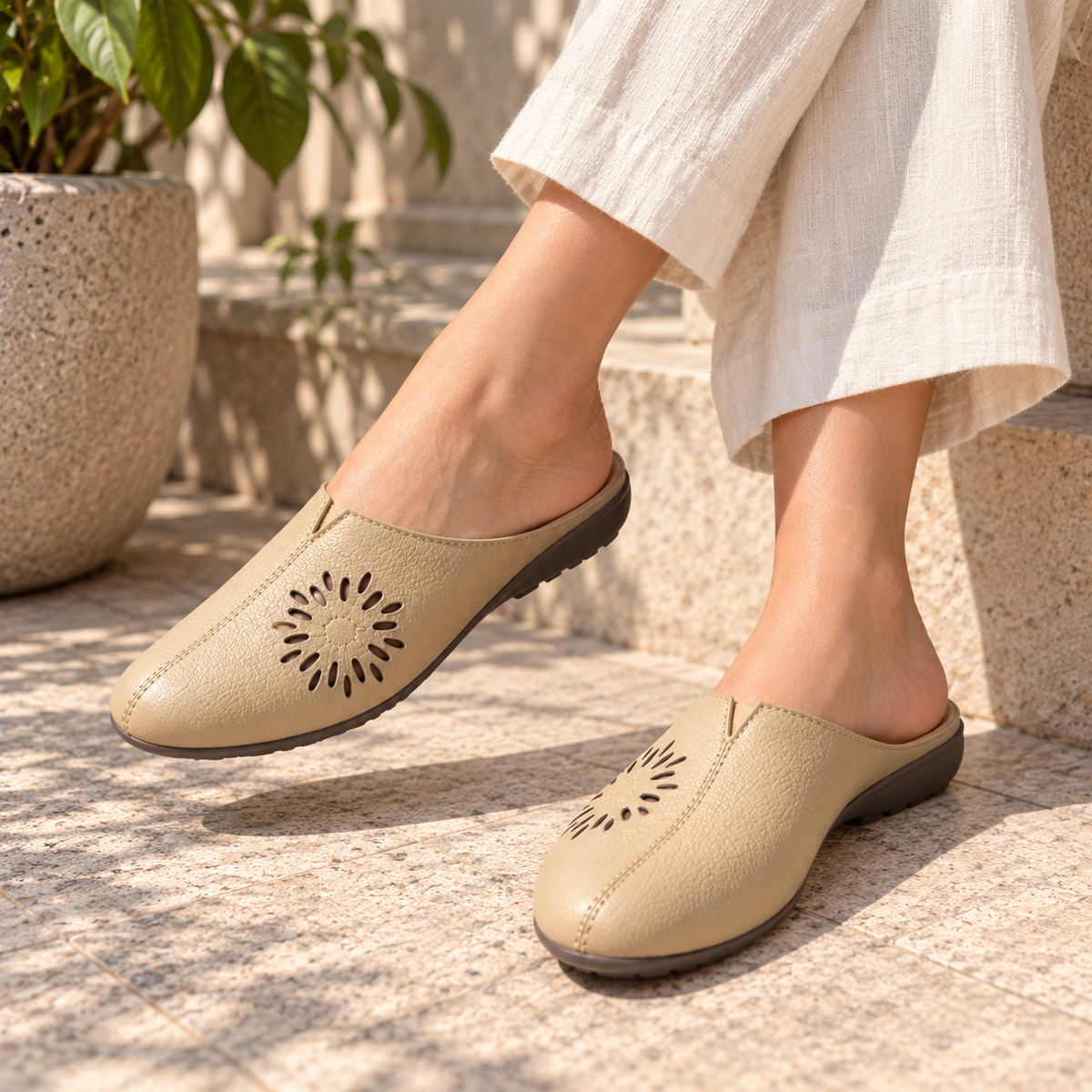 Lydia Leather Back Open Everyday Mules