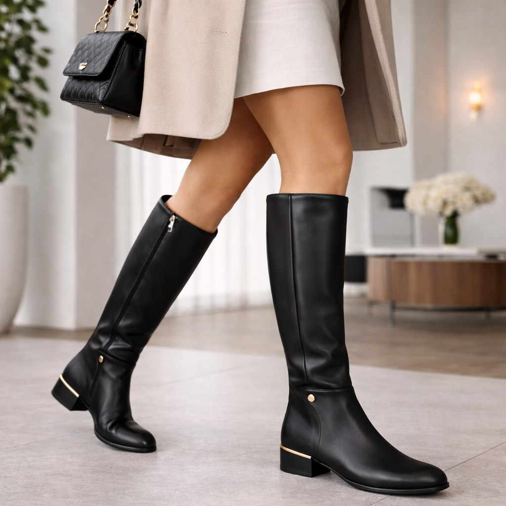 Crimson Premium Knee High Boots with Low Heels